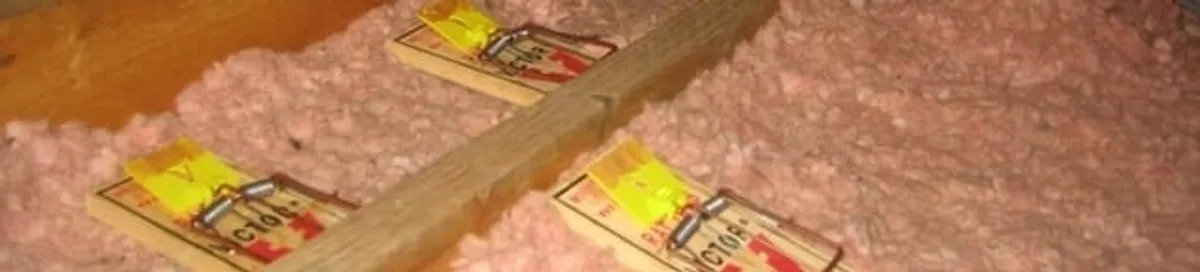 Mouse traps placed in an attic for rodent control in Pittsburgh, PA