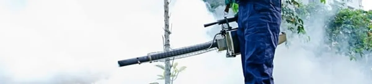 Pest control technician fogging an outdoor area for insect control in Pittsburgh, PA
